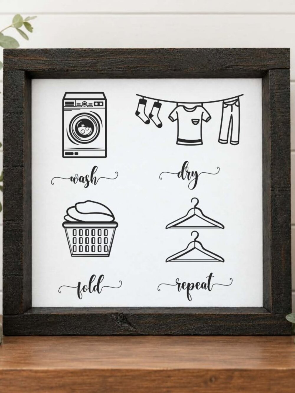 Wash Dry Fold Repeat Laundry Room Handcrafted wood & canvas sign